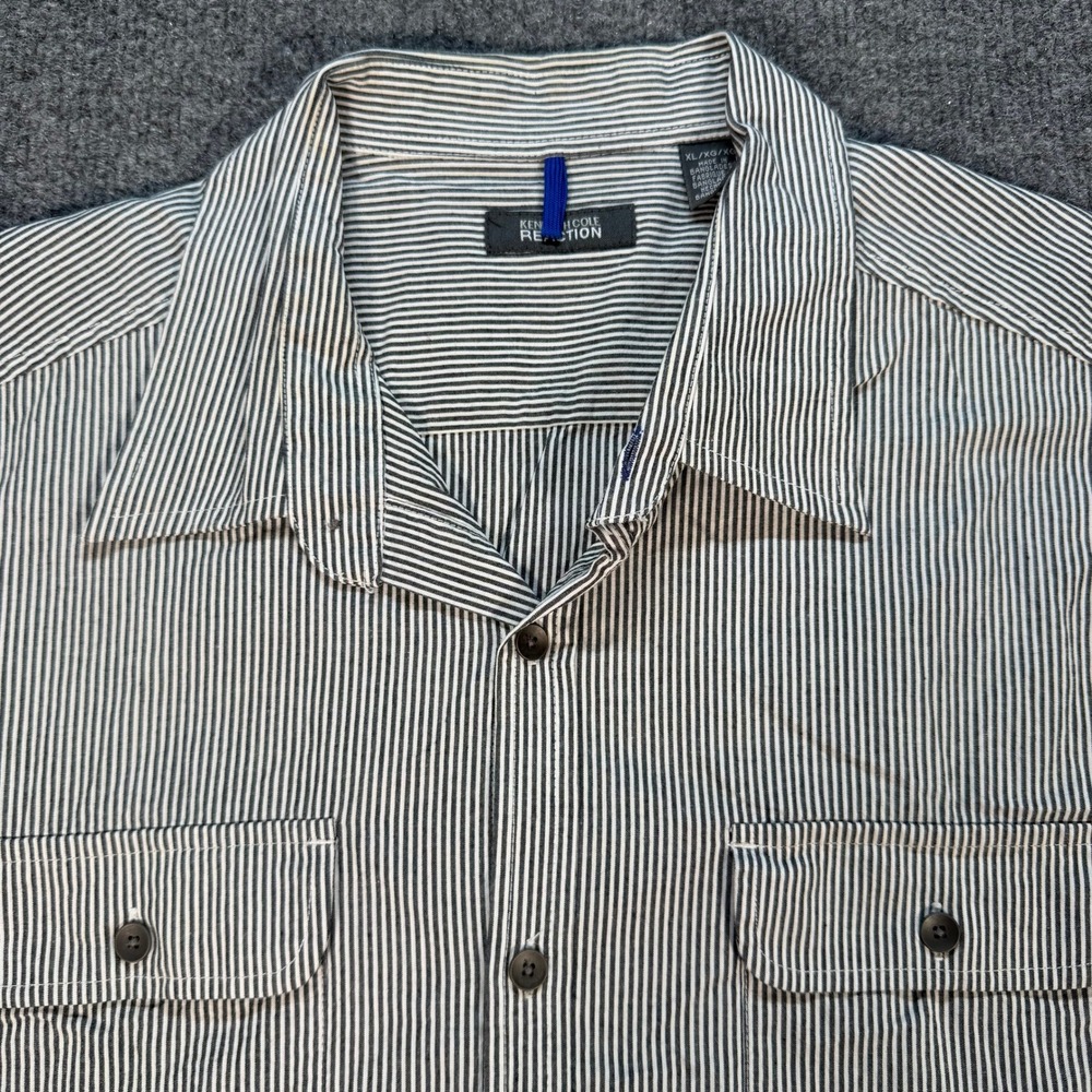 Kenneth Cole Reaction Mens XL Black Striped Short Sleeve Button Down Shirt #4192